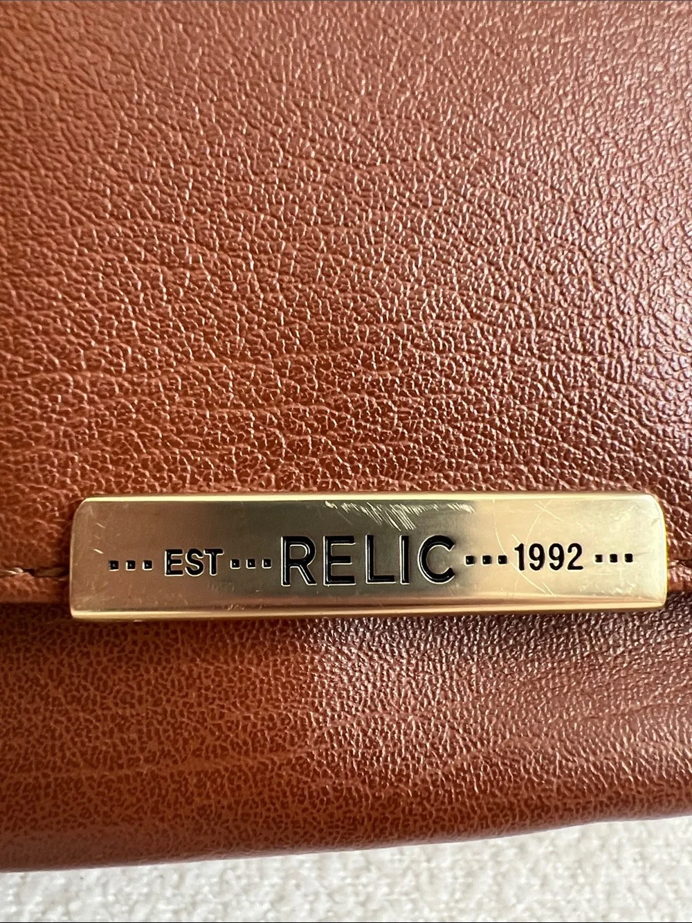 Relic Cognac Brown Pebbled Leather Flap Crossbody Bag